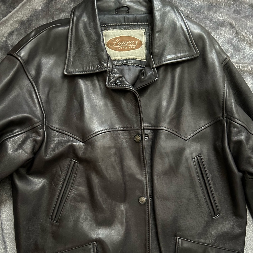 Men’s Black Leather Coat Size Large